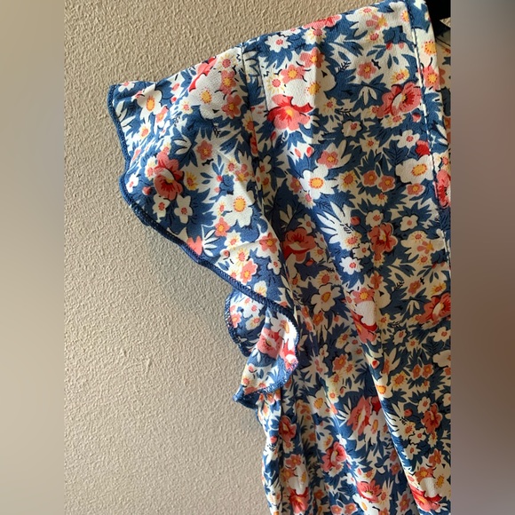 Tenki floral faux wrap midi dress w/cap sleeves and elastic waist, EU size 8 - Picture 4 of 4